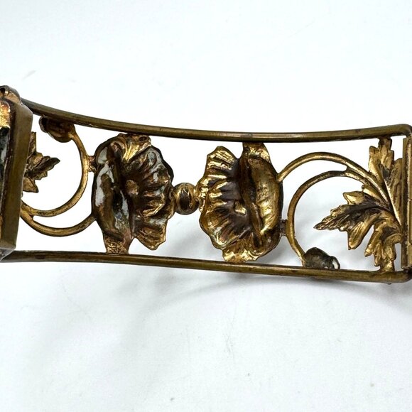 Victorian Repousse Brass Cuff Bangle With Floral Design Vintage - Picture 6 of 12